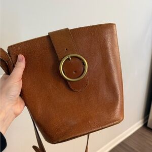 Madewell Chestnut Brown Leather Crossbody with Brass Ring